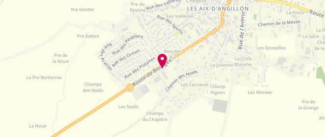 Plan de Carrefour Market, 17 Route de Bourges, 18220 Les Aix-d'Angillon