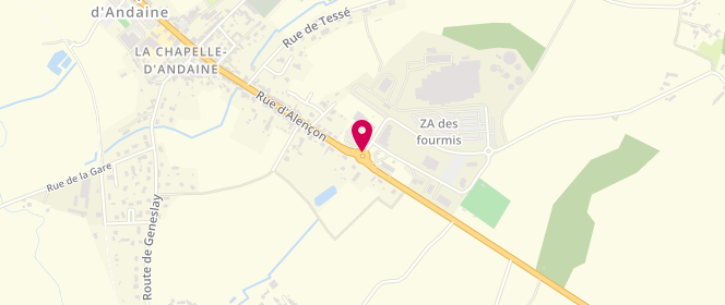Plan de Supermarche Carrefour Contact, Zone Artisanale Les Fourmis, 61140 La Chapelle-d'Andaine